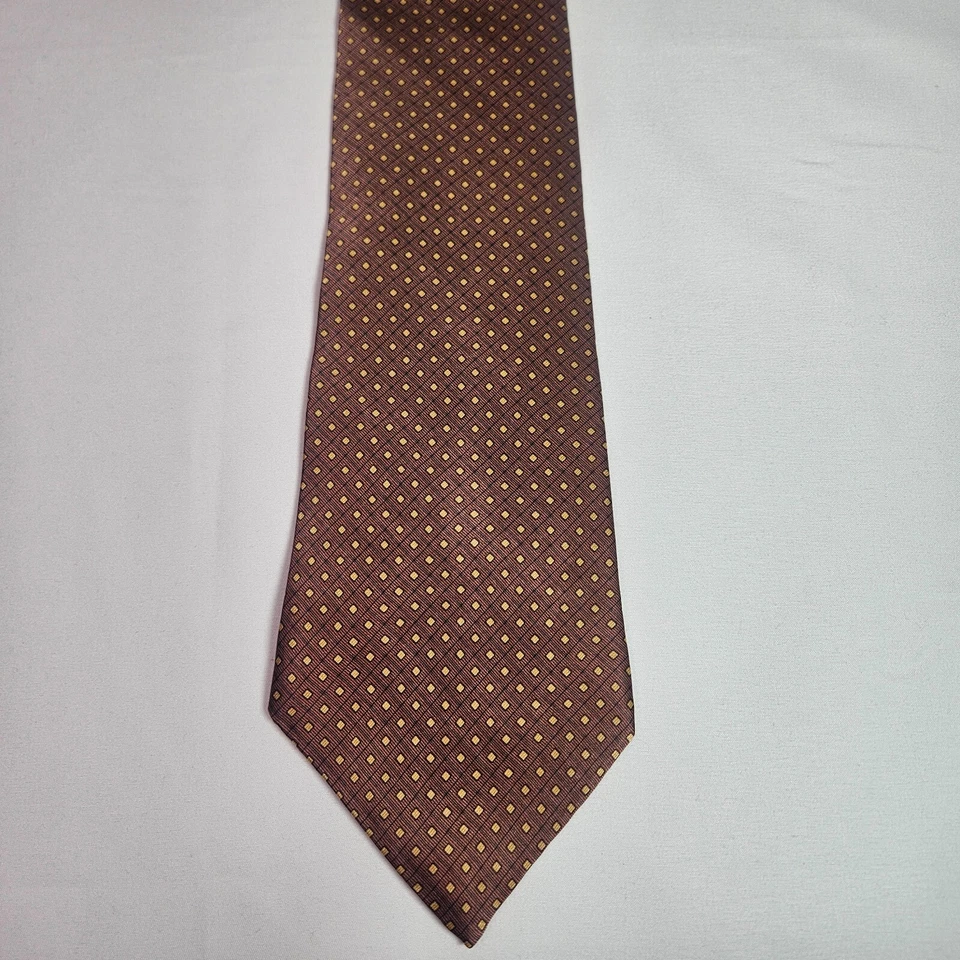 Corbata Perry Ellis 100% Seda Para Hombre Geométrica Marrón Hecha en EE. UU. 4" X 57" Foto 3 de 4