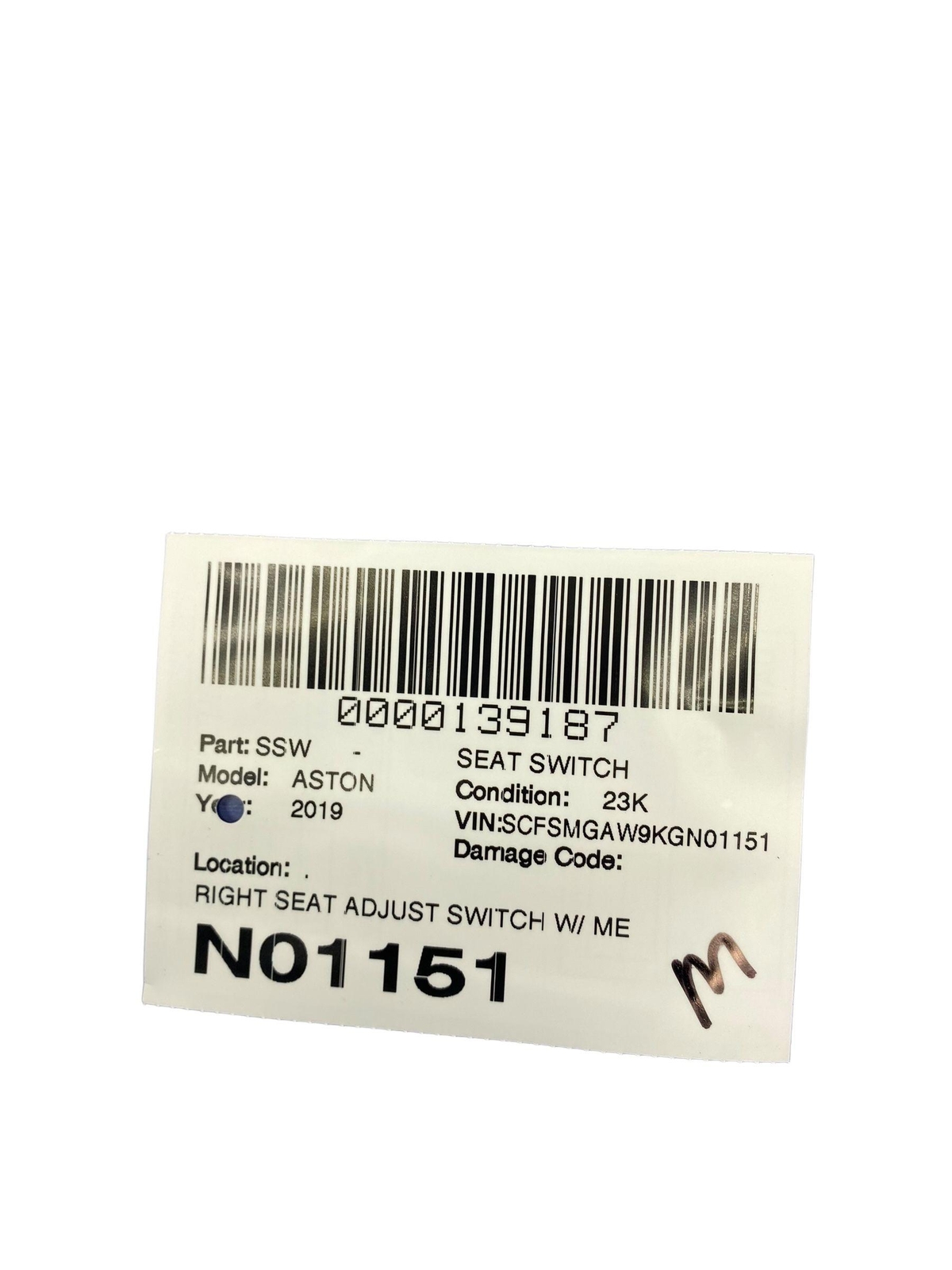 2019 - 2023 ASTON MARTIN VANTAGE RIGHT SEAT ADJUST SWITCH W/ MEMORY HY5314A701CD