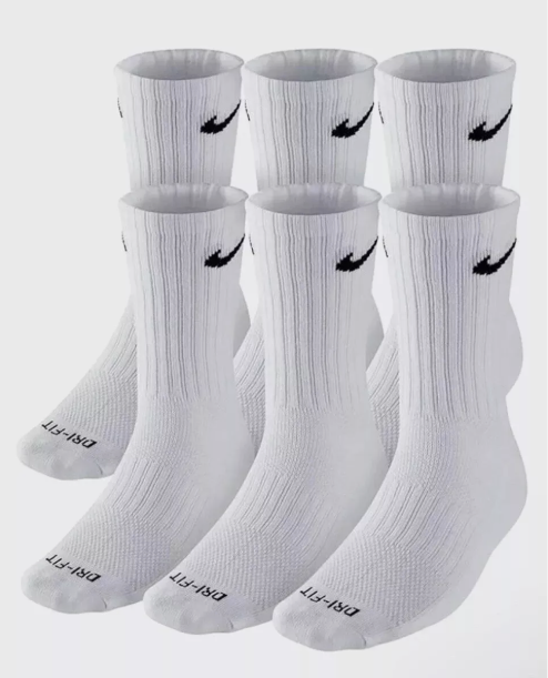 Nike Everyday Cushioned Dri-FIT Socks 6 Pairs, Size Medium 6-8, White