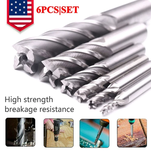 6x LSTOPGO 4Flute End Mill Bits HSS CNC Milling Machine Shank Drill Bit Cutter