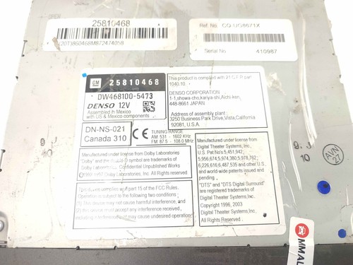 Radio CD DVD Navigazione Multimedia Unità di Testa Cadillac SRX 25810468 - Foto 8 di 11