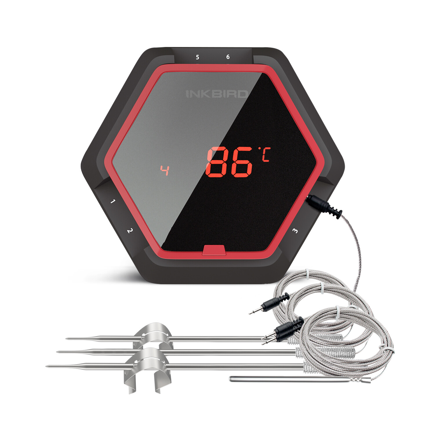 Inkbird BBQ Cooking Thermometer IBT-6XS Red 4 Probes Meat Pork Oven Grill C/F UK