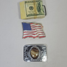 Lot Of 3 Belt Buckles - Wad Of Cash, America Flag, Agate Rock Buckle