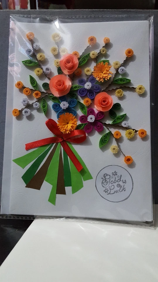 Quilling Cards-Handmade Quilled Papper Greeting Card,Good Luck,Conz,Flowers,Love - Image 2 of 4
