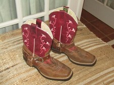 Beto Square Toe Cowboy Western Boots Brown Burgundy Youth size 1.5 Mex 21.5