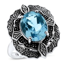 GENUINE 3 CARAT SKY BLUE TOPAZ ANTIQUE STYLE 925 STERLING SILVER RING   1100z