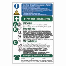 First Aid Electric Shock Emergency Action / Health and Safety Wall Sign / Poster