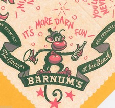 Barnum&rsquo;s At the Beach  bar Cocktail Napkin Playland 1950s San Francisco  Vintage