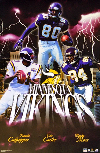 SPORTS POSTER WAREHOUSE Minnesota Vikings LIGHTNING STRIKE Randy Moss Culpepper Cris Carter 22x34 POSTER