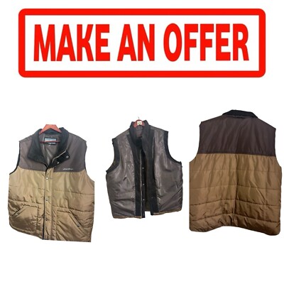   Vintage Eddie Bauer Mens Puffer Beige Brown Vest 3XL Corduroy Accent