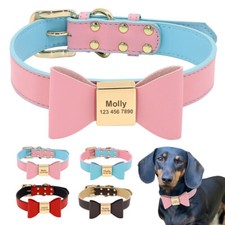Sfoft Leather Personalized Dog Collar with Bow Tie Custom Nameplate Adjustable