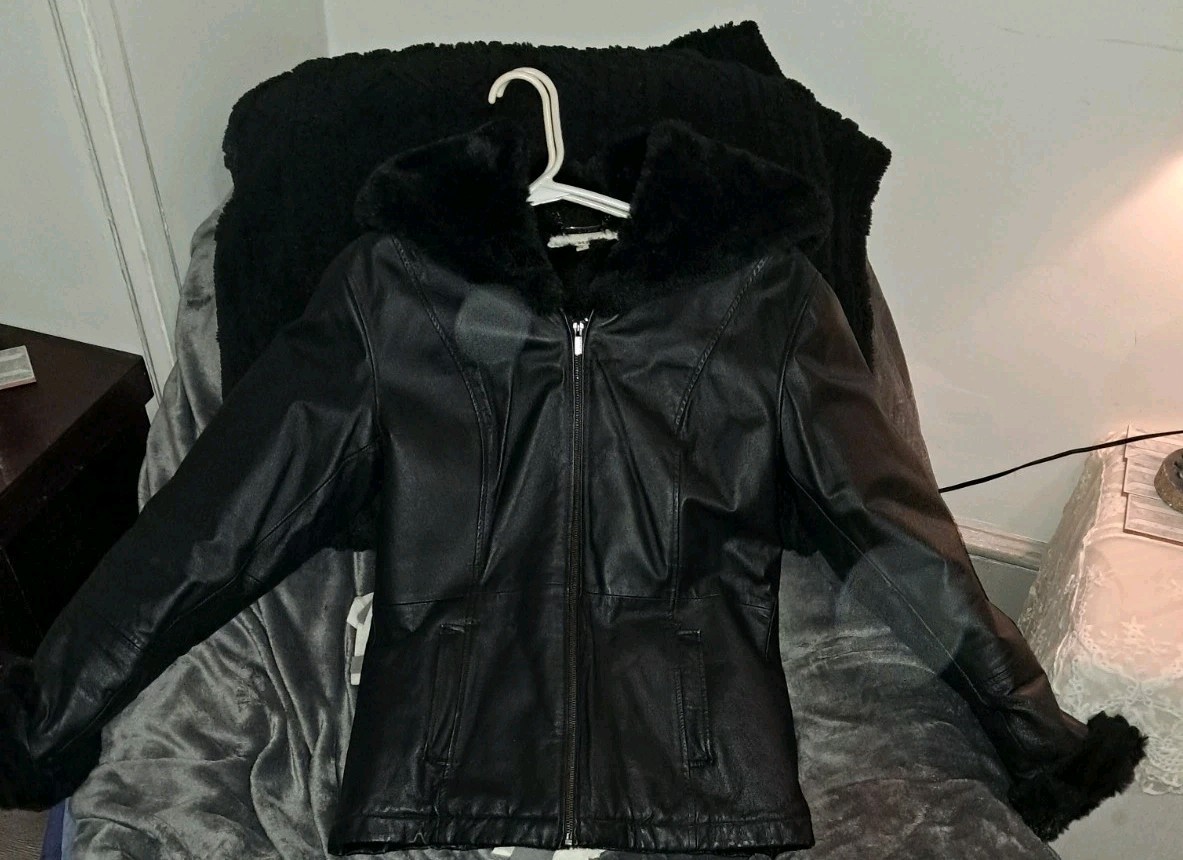 wilson leather jacket womens With hood And Fur Around Hood And Sleeves