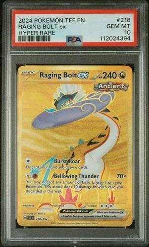 PSA 10 Gem MT Raging Bolt EX Temporal Forces Gold Hyper Rare 218/162 Pokémon TCG