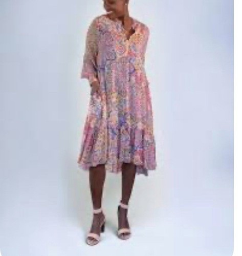 Johnny Was Spring Imana Soft Pink Paisley Floral Bohemian MIDI Dress ...