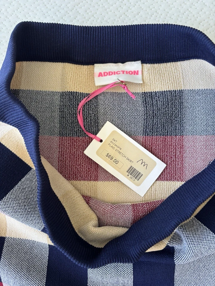 Falda de mujer Addiction a cuadros mediana azul rojo beige elástica Foto 3 de 4