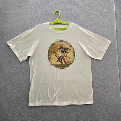 VINTAGE Native American Men Shirt XL Off White Wolf Dancer Art Aztec 90s USA