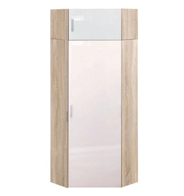 Armoire D'Angle Malta Avec Surélévation En Chêne Scolé / Blanc Brillant 2 Portes - Photo 1/2