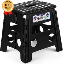 Folding Step Stool 13 Inch Non-Slip for Kids & Adults up to 300LBS Black