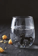 New Anthropologie Black Cat Stemless Wine Glass