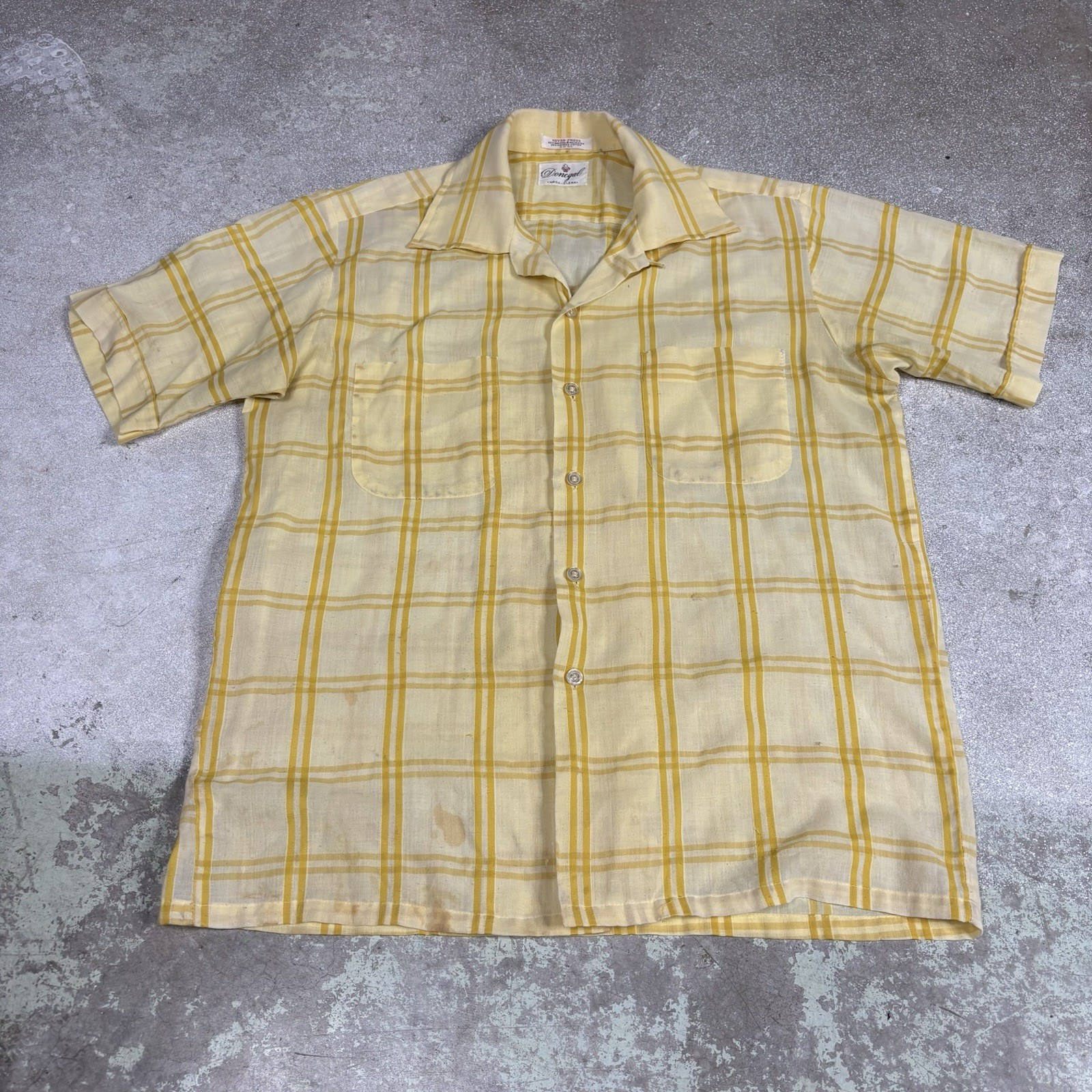 Vintage 60s Donegal Loop Collar Shirt Yellow Plaid Me… - Gem