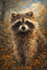 Raccoon in Autumn Forest Wall Art Print Painting Printed On Canvas Artprint