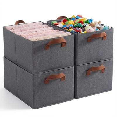 4 PCS Large Capacity Fabric Foldable Closet Storage Bins Shelves Handles