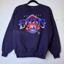 Vintage Montreal Expos Sweater Mens Large Blue MLB Baseball Russell 90s
