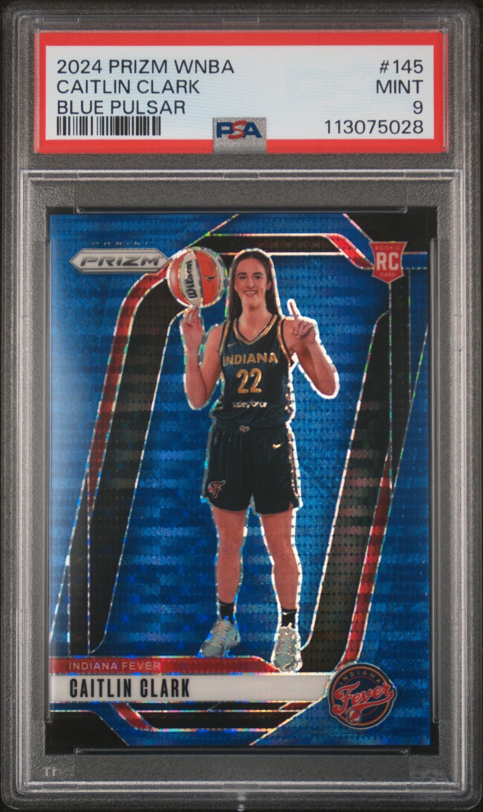2024 Panini Prizm WNBA Caitlin Clark #/199 Blue Pulsar RC Rookie Card #145 PSA 9 view 1