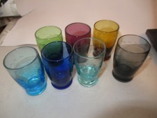 7-Vintage Multicolor Etched Cordial Shot Glas...