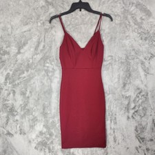 Windsor Dress S Burgundy Plunge V-Neck Bodycon Mini Spaghetti Strap Club Red