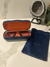 Gucci Oversized Shield Sunglasses Rose Gold Blue Gradient Lenses w/ Case Dust