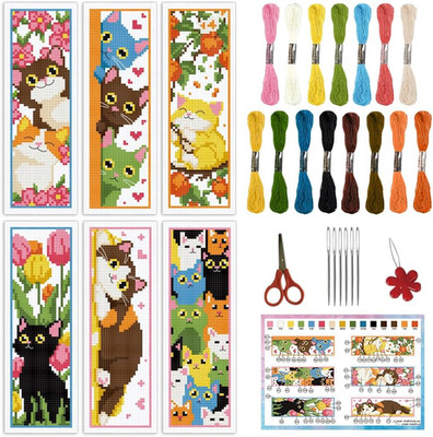 6 Stück DIY Kreuzstich-Lesezeichen-Set Mit Katzenmotiv Für Anfänger süßes Kätzch