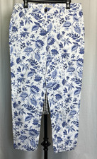 Talbots Relaxed Chino Womens 10 Pants Ankle Length Relaxed Leg Blue White Floral