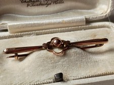 Antique Edwardian 9ct Rose Gold Lucky Clover Bar Brooch Pin 1.52g 48mm Boxed