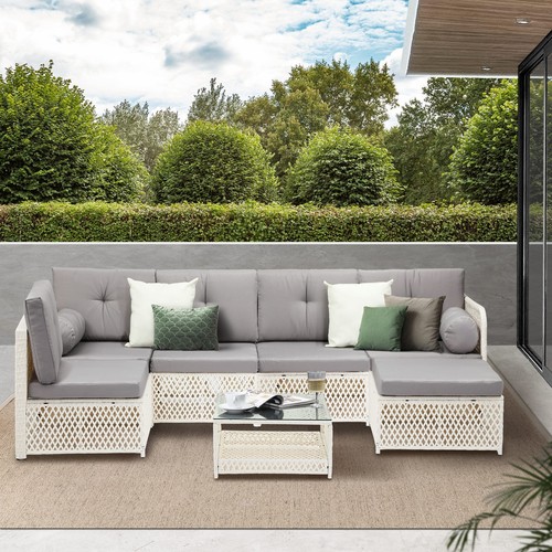 Livsip Outdoor Furniture Sofa Set 7-Piece Wicker Lounge Setting Table Chairs - Picture 2 of 10