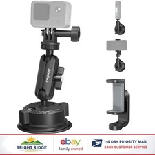 Suction Cup Mount for Car Action Cameras and Smartphones with Dual Grip Design