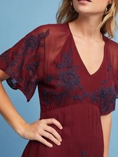 Anthropologie Maeve Francoise Embroidered Burgundy Midi Dress 6