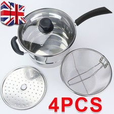 Non Stick Chip Pan Deep Fat Fryer Cooking Noodle Soup Pot Frying Basket & Lid