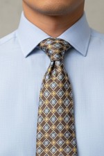 Ferucci 100 Silk Necktie Gold / Blue Geometric Pattern Handmade 59.5 x 3.75