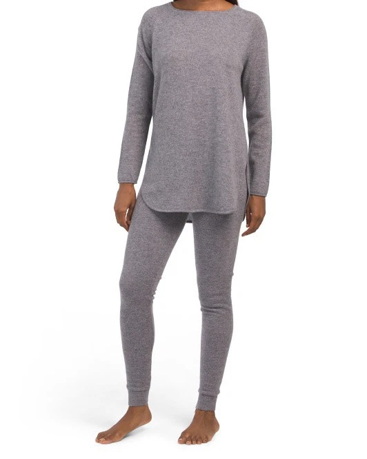 Conjunto de pijama y pantalones ajustados informales de salón TAHARI 100 % cachemir en gris talla M, L Foto 2 de 4