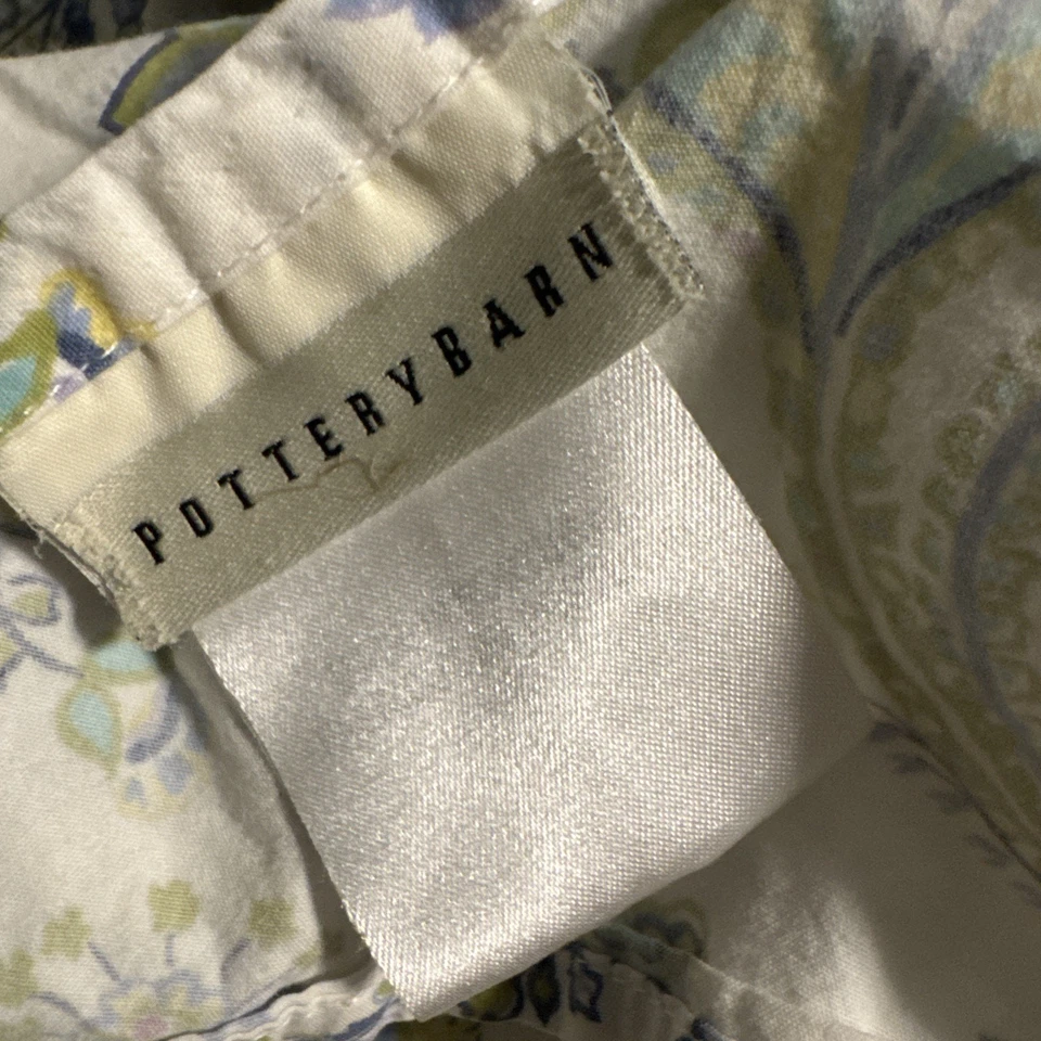 Sábana plana Pottery Barn talla Queen. Azul Verde Floral 100% Algodón Foto 4 de 4