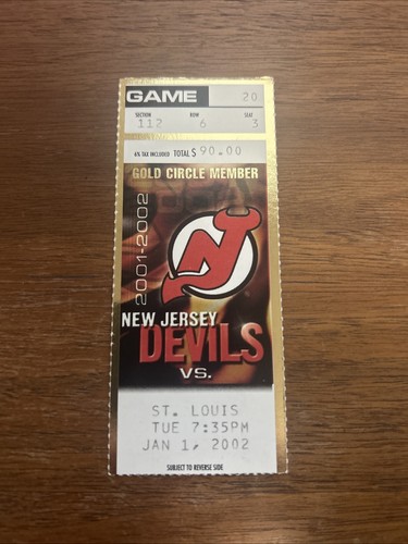 2002 St Louis Blues at NJ Devils NHL Ticket Stub 1/1 Brodeur 27 Save Win - 第 1/3 張圖片