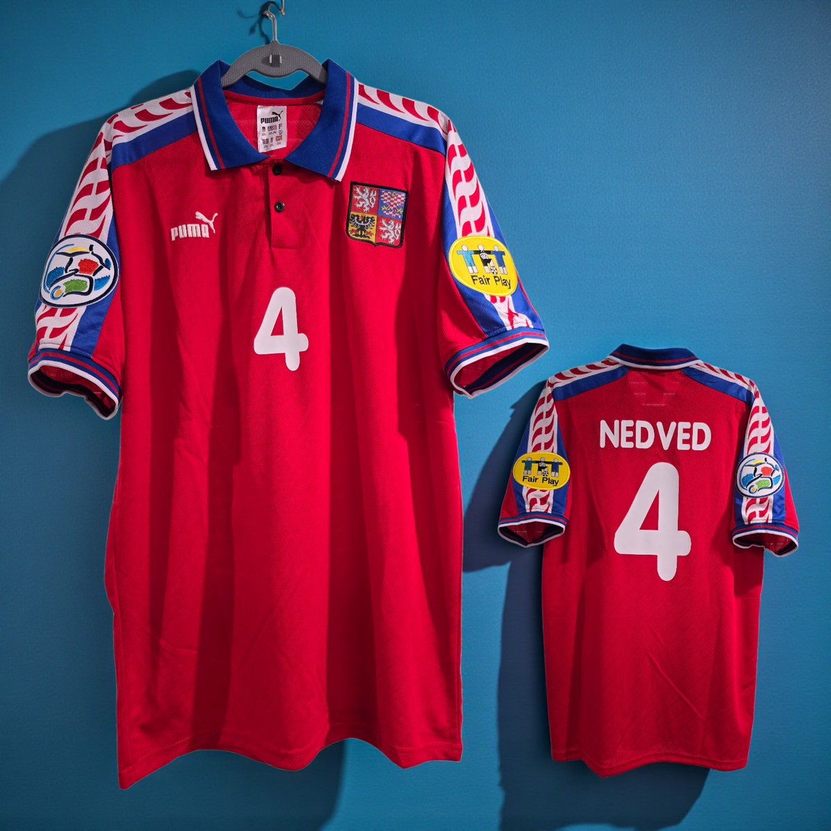 CZECH REPUBL Home EURO CUP 1996 - Retro Jersey - NEDVED # 4 - 2XL