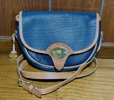 Vintage Dooney  Bourke Crossbody Bag All Weather Leather Brown Navy Blue