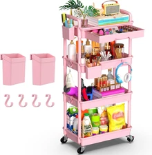 4 Tier Rolling Utility Cart Organizer with Removable Drawer & 2 Lockable Wheels