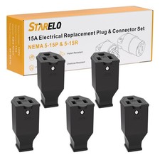 STARELO 5PCS Extension Cord Ends 125V 15A 2Pole 3Wire Female Straight Black
