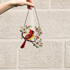 Cardinal  Sakura Flowers Acrylic suncatcher Window Hanging: Bird Decor