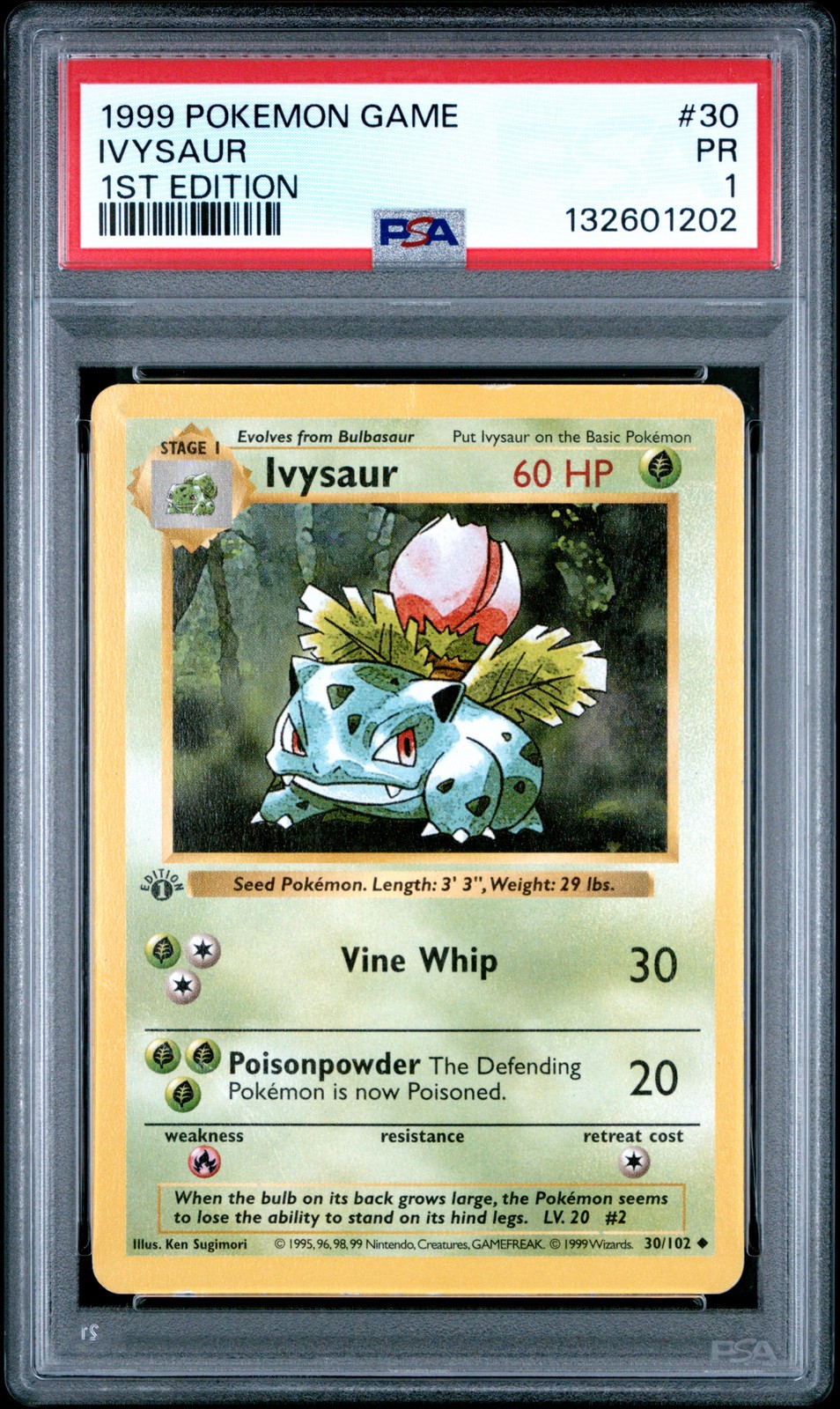 1999 POKEMON BASE SET 1ST EDITION #30 IVYSAUR PSA 1