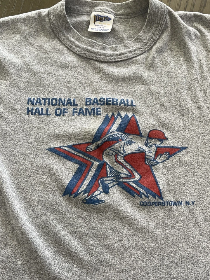 Camiseta Vintage Salón de la Fama del Béisbol Talla Juvenil L Grande Gris Cooperstown NY Foto 2 de 3