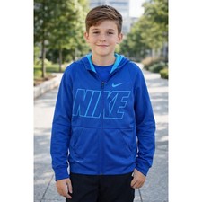 Nike Hoodie Sweatshirt Youth Boys Sz L Athletic Dri-Fit Full Zip Activewear Blue